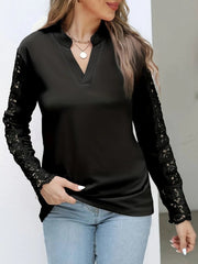 Kadın Uzun Kollu Hakim Yaka Kolları Dantel Detaylı Ithal Krep Bluz