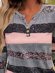 Kadın Uzun Kollu Yakadan Düğmeli çizgili Desenli Süprem Bluz