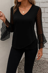 Kadın Uzun Kollu V Yakalı Kolları Ispanyol Detayı Sandy Bluz