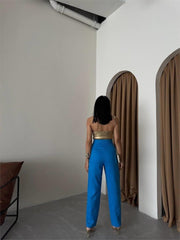 PANTOLON KAPALI CEP 3 DÜĞME DETAYLI - Mavi