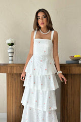 Kırmızı Kat Kat Arkası Bağlamalı Elbise