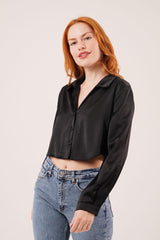 Saten Crop Model Kırmızı Gömlek