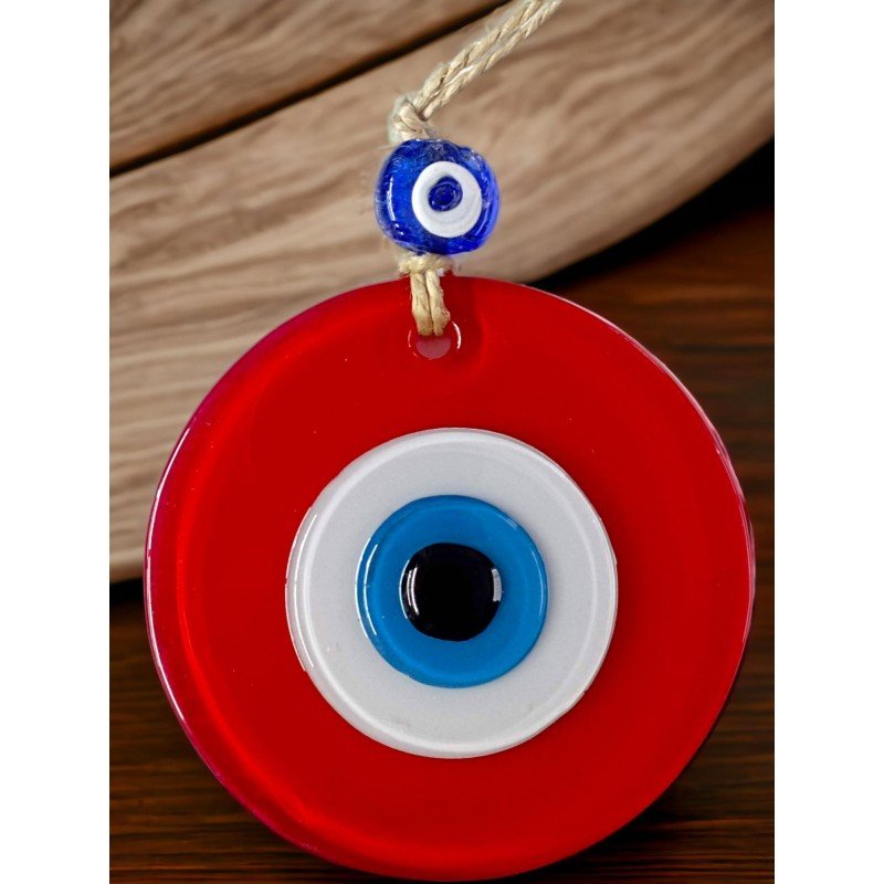 Mini Boy Kırmızı Nazar Boncuklu Duvar Süsü 10 Cm Cam Duvar Dekoru