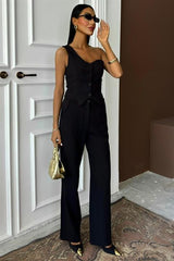 Tek Omuz Büstiyer Plazzo Pantolon Viscon Takım 10159