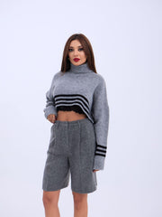 43241 TRİKO ÇİZGİLİ BALIKÇI CROP-SİYAH-EKRU