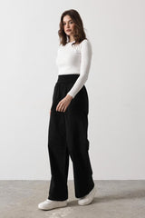 Katlanabilir Bel Pantolon - Siyah