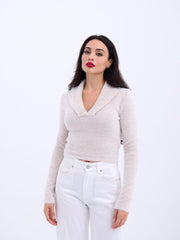 42531 TRİKO SİMLİ YAKALI CROP-ANTRASİT
