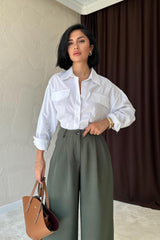 Füme Pileli Comfort Pantolon