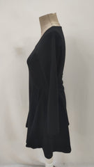 Kadın Uzun Kollu Kare Yakalı Mini Ithal Krep Elbise