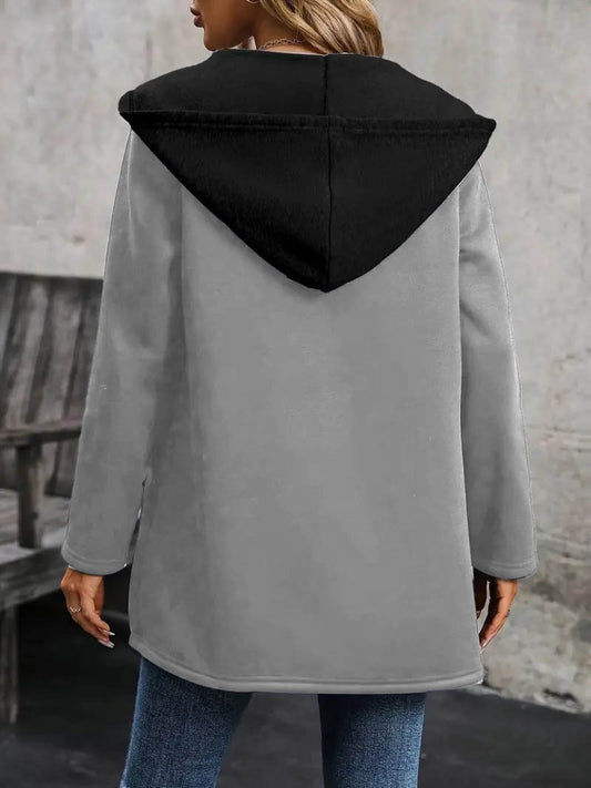 Kadın Uzun Kollu Kapşonlu çift Renkli şardonlu Iki Iplik Ceket