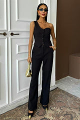 Tek Omuz Büstiyer Plazzo Pantolon Viscon Takım 10159