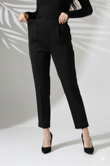 Kadın Uzun Kollu Dalıç Kumaş Cep Detay Beli Lastikli ütüsüz Pantolon