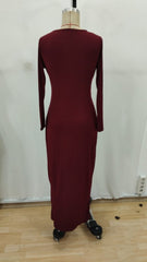 Kadın Uzun Kollu önden çapraz Detaylı Yandan Toka Detaylı Uzun Sandy Elbise