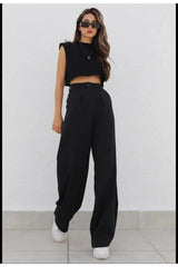 Kadın Yüksek Bel Cepli Ithal Krep Pantolon