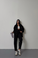 DENİM PUNTOLU GÖMLEK-PANTOLON TAKIM - Sarı