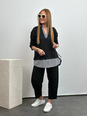 Polo Yaka Gömlek Detay Salaş Balon Pantolunlu ıkılı Takım