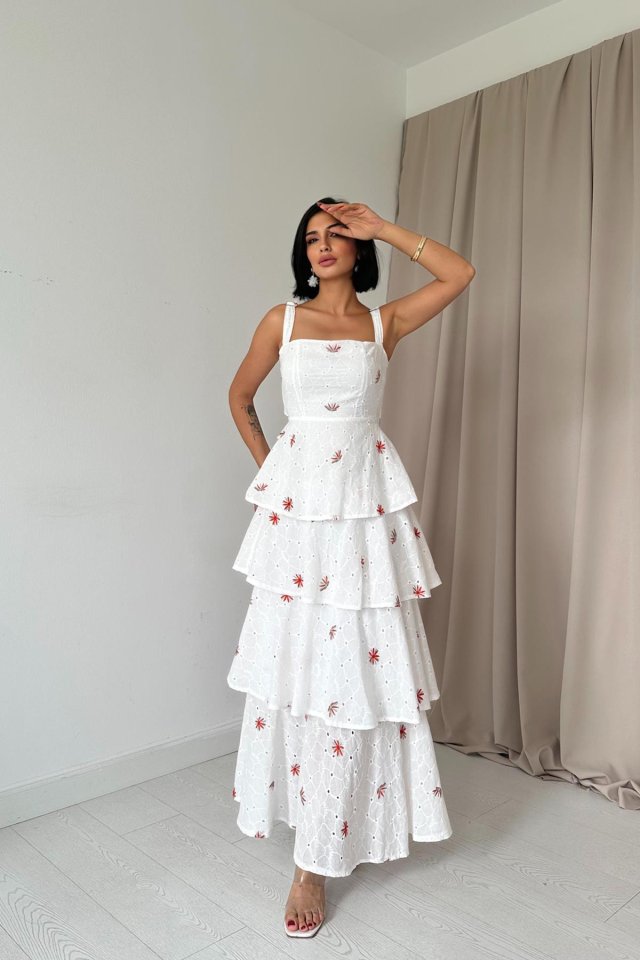 Kırmızı Kat Kat Arkası Bağlamalı Elbise