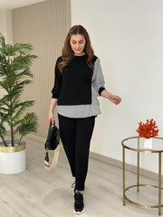 Kadın Gömlek Detay çizgili Yandan Bağlamalı Ikili Takım