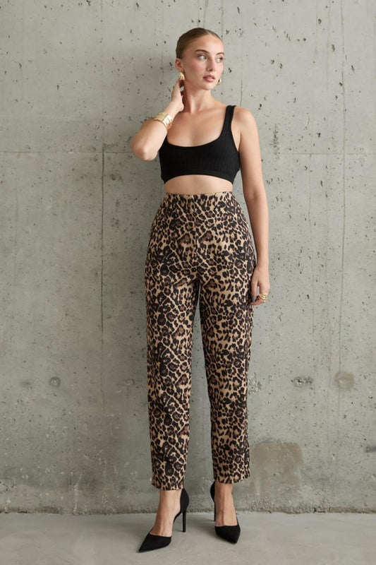 Leopar Desenli Kumaş Pantolon