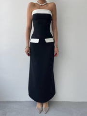 Cep Detaylı Straplez Elbise