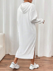 Kadın Uzun Kollu Kapüşonlu Yakası Açık Modal Elbise