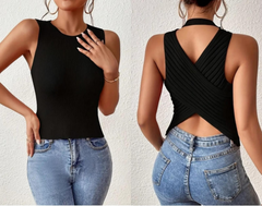 Kadın Sırt çapraz Detay Triko Bluz