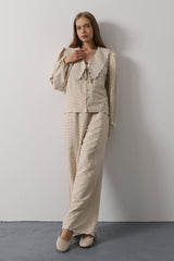 İşlemeli Bebe Yakalı Pantolon Takım - Taş