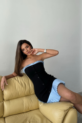 STRAPLEZ POLVİSKON ELBİSE MAVİ FIRFIR DETAYLI - Gri