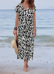 Kadın Kısa Kollu V Yaka Tam Boy Zebra Desen Pegasus Kumaş Elbise