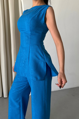 JAKAR KETEN KOLSUZ BLUZ-PANTOLON TK - Beyaz