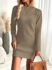 Kadın Uzun Kollu Yuvarlak Yaka Mini Triko Elbise