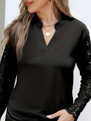 Kadın Uzun Kollu Hakim Yaka Kolları Dantel Detaylı Ithal Krep Bluz