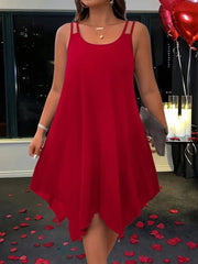 Kadın Askılı Yuvarlak Asimetrik Kesim Detaylı Viskon Elbise