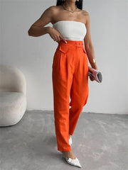 PANTOLON KAPALI CEP 3 DÜĞME DETAYLI - Mavi