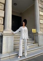 KENDİNDEN DESENLİ KRINKILL GÖMLEK - PANTOLON TK - Orange