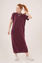 Yırtmaç Detaylı Kısa Kollu Salaş Maxi Siyah Elbise