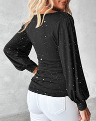 Kadın Uzun Kollu Degaje Yaka Taşlı Sandy Bluz