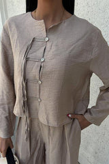 Önü İnce Kordon Detaylı Ve Double Paça Pantolonlu Takım 10180