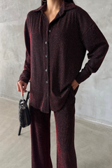 SİMLİ GÖMLEK - PANTOLON TAKIM - Bordo