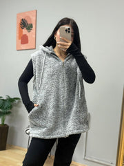 Kadın Kapüşon Ve Fermuar Detay Welsoft Kolsuz Yelek