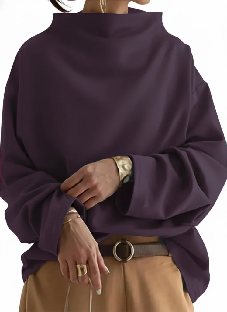 Kadın Uzun Kollu Geniş Balıkçı Yaka Modal Mürdüm Bluz