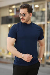 Erkek Ince çizgi Dokulu Kısa Kollu T-shirt