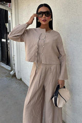 Önü İnce Kordon Detaylı Ve Double Paça Pantolonlu Takım 10180