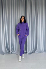 Mor 3 Taş Motifli Gömlek Ve Pantolon Takım