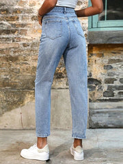 Kadın Açık Mavi Yırtık Mom Fit Kot Pantolon