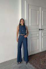 TENCEL KOLSUZ GÖMLEK - PANTOLON TAKIM - İndigo