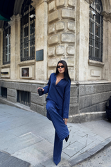 ÇİZGİLİ BLUZ  - PANTOLON TAKIM - Siyah