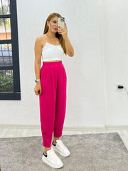 Kadın Aerobin Kumaş Bel Lastikli Pileli Pantolon