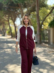 Kadın Hakim Yaka şerit Detay Hırka Ve Bol Paça Pantolon Ikili Takım