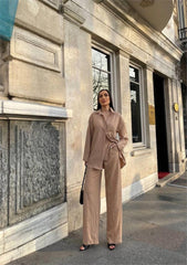 KENDİNDEN DESENLİ KRINKILL GÖMLEK - PANTOLON TK - Orange